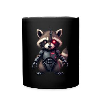Lustige Roboter Tech Waschbär Cyborg Tier Raccoon - Tasse einfarbig - Schwarz - Vorne