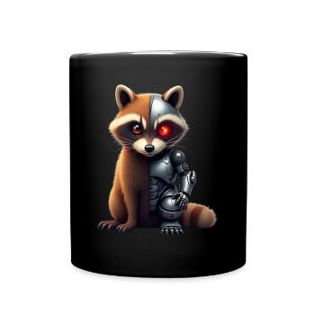 Lustige Roboter Tech Waschbär Cyborg Tier Raccoon - Tasse einfarbig - Schwarz - Vorne