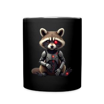 Lustige Roboter Tech Waschbär Cyborg Tier Raccoon - Tasse einfarbig - Schwarz - Vorne