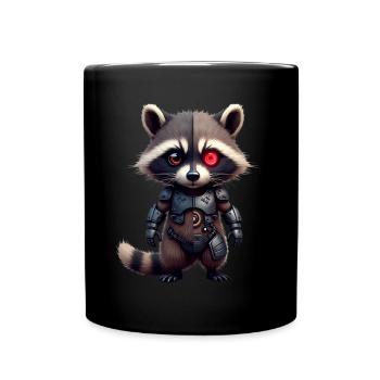 Lustige Roboter Tech Waschbär Cyborg Tier Raccoon - Tasse einfarbig - Schwarz - Vorne