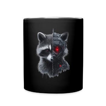 Lustige Roboter Tech Waschbär Cyborg Tier Raccoon - Tasse einfarbig - Schwarz - Vorne