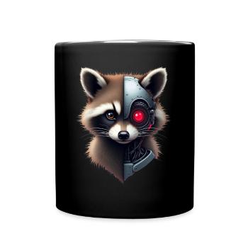 Lustige Roboter Tech Waschbär Cyborg Tier Raccoon - Tasse einfarbig - Schwarz - Vorne