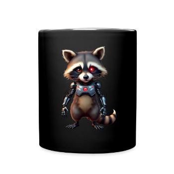 Lustige Roboter Tech Waschbär Cyborg Tier Raccoon - Tasse einfarbig - Schwarz - Vorne