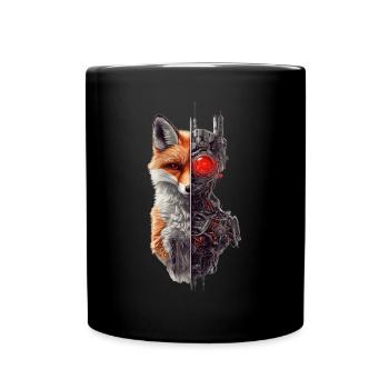 Funny Robot Fox Cyborg Animal Fox Cute Fox - Full Colour Mug - black - Front