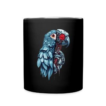 Lustige Roboter Kunst Papagei Cyborg Vogel Parrot - Tasse einfarbig - Schwarz - Vorne