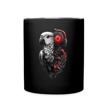 Funny Robot Art Parrot Cyborg Bird Parrot - Full Colour Mug - black - Front