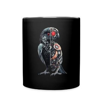 Lustige Roboter Kunst Papagei Cyborg Vogel Parrot - Tasse einfarbig - Schwarz - Vorne