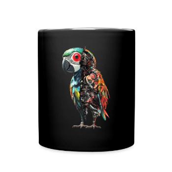 Lustige Roboter Kunst Papagei Cyborg Vogel Parrot - Tasse einfarbig - Schwarz - Vorne