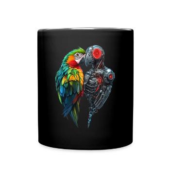 Lustige Roboter Kunst Papagei Cyborg Vogel Parrot - Tasse einfarbig - Schwarz - Vorne