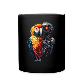 Lustige Roboter Kunst Papagei Cyborg Vogel Parrot - Tasse einfarbig - Schwarz - Vorne