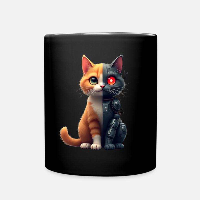 Lustige Roboter Katze Tech Katzen Cyborg Tier Cat - Tasse einfarbig - Schwarz