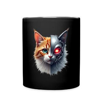 Lustige Roboter Katze Tech Katzen Cyborg Tier Cat - Tasse einfarbig - Schwarz - Vorne