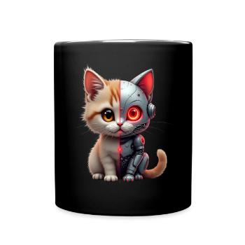 Funny Robot Cat Tech Cats Cyborg Animal Cat - Full Colour Mug - black - Front