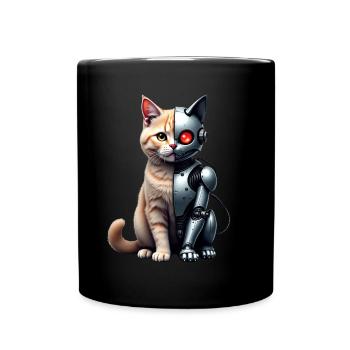 Lustige Roboter Katze Tech Katzen Cyborg Tier Cat - Tasse einfarbig - Schwarz - Vorne