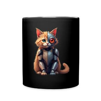 Funny Robot Cat Tech Cats Cyborg Animal Cat - Full Colour Mug - black - Front