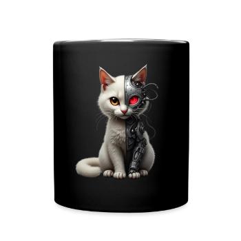 Lustige Roboter Katze Tech Katzen Cyborg Tier Cat - Tasse einfarbig - Schwarz - Vorne