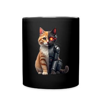 Funny Robot Cat Tech Cats Cyborg Animal Cat - Full Colour Mug - black - Front
