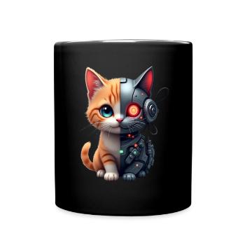 Lustige Roboter Katze Tech Katzen Cyborg Tier Cat - Tasse einfarbig - Schwarz - Vorne