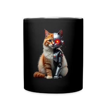 Funny Robot Cat Tech Cats Cyborg Animal Cat - Full Colour Mug - black - Front