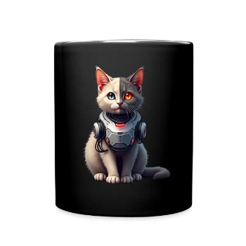 Lustige Roboter Katze Tech Katzen Cyborg Tier Cat - Tasse einfarbig - Schwarz - Vorne