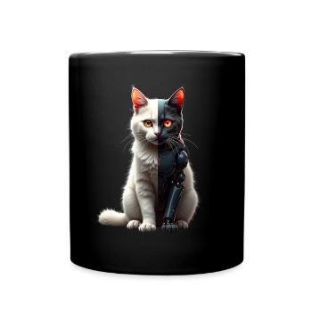 Funny Robot Cat Tech Cats Cyborg Animal Cat - Full Colour Mug - black - Front