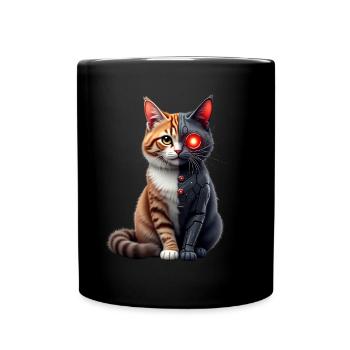 Lustige Roboter Katze Tech Katzen Cyborg Tier Cat - Tasse einfarbig - Schwarz - Vorne