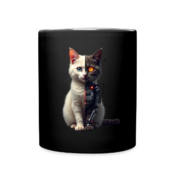 Lustige Roboter Katze Tech Katzen Cyborg Tier Cat - Tasse einfarbig - Schwarz - Vorne
