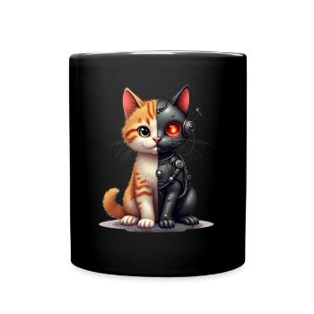 Funny Robot Cat Tech Cats Cyborg Animal Cat - Full Colour Mug - black - Front