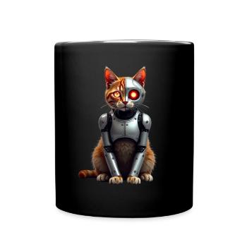 Funny Robot Cat Tech Cats Cyborg Animal Cat - Full Colour Mug - black - Front