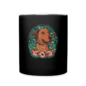 Rhodesian Ridgeback und schönen Blumen - Tasse einfarbig - Schwarz - Vorne