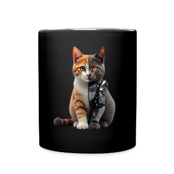 Funny Robot Cat Tech Cats Cyborg Animal Cat - Full Colour Mug - black - Front