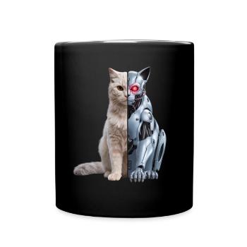 Funny Robot Cat Tech Cats Cyborg Animal Cat - Full Colour Mug - black - Front