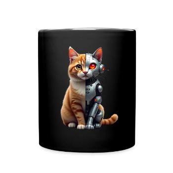 Funny Robot Cat Tech Cats Cyborg Animal Cat - Full Colour Mug - black - Front