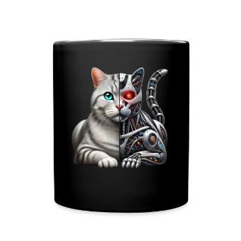 Funny Robot Cat Tech Cats Cyborg Animal Cat - Full Colour Mug - black - Front