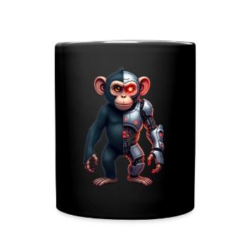 Lustiger Roboter Kunst Affe Cyborg Tier AI Monkey - Tasse einfarbig - Schwarz - Vorne