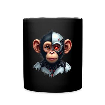 Lustiger Roboter Kunst Affe Cyborg Tier AI Monkey - Tasse einfarbig - Schwarz - Vorne