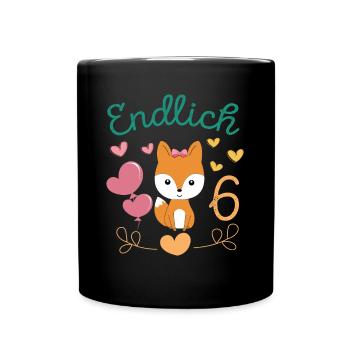 Finally 6 Years Girl Birthday Shirt Fox - Full Colour Mug - black - Front