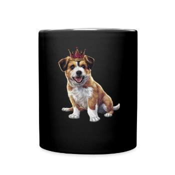 Cute Briard Dog with Lock and Crown - Full Colour Mug - black - Front
