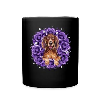 Bande dessinée Setter irlandais avec des roses - Mug uni - noir - Devant