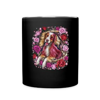 Bande dessinée Setter irlandais avec des roses - Mug uni - noir - Devant