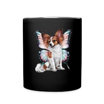 Cartoon Papillon Hund mit Schmetterlingsflügeln - Tasse einfarbig - Schwarz - Vorne