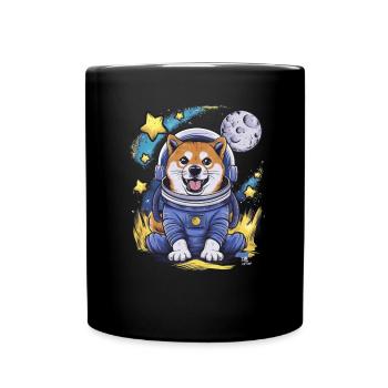 Dessin animé cool Shiba Inu avec la lune et les étoiles - Mug uni - noir - Devant