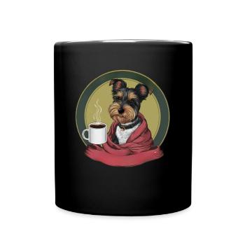 Dandie Dinmont Terrier with Blanket and Coffee Mug - Full Colour Mug - black - Front