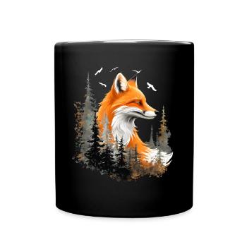 Renard amoureux des bois fleurs Art Renards Renard mignon - Mug uni - noir - Devant