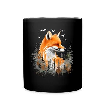 Renard amoureux des bois fleurs Art Renards Renard mignon - Mug uni - noir - Devant