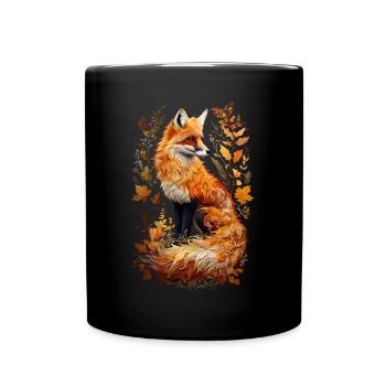 Renard amoureux des bois fleurs Art Renards Renard mignon - Mug uni - noir - Devant