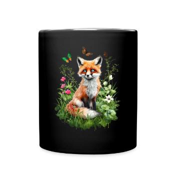Renard amoureux des bois fleurs Art Renards Renard mignon - Mug uni - noir - Devant