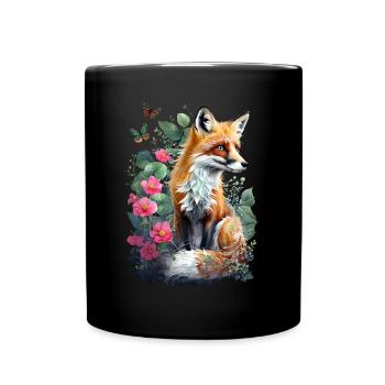 Renard amoureux des bois fleurs Art Renards Renard mignon - Mug uni - noir - Devant