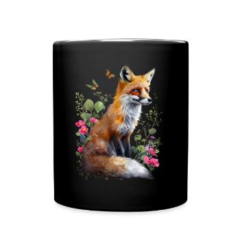 Renard amoureux des bois fleurs Art Renards Renard mignon - Mug uni - noir - Devant