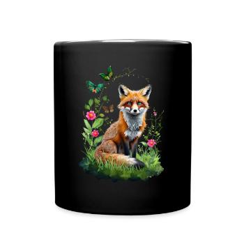 Renard amoureux des bois fleurs Art Renards Renard mignon - Mug uni - noir - Devant